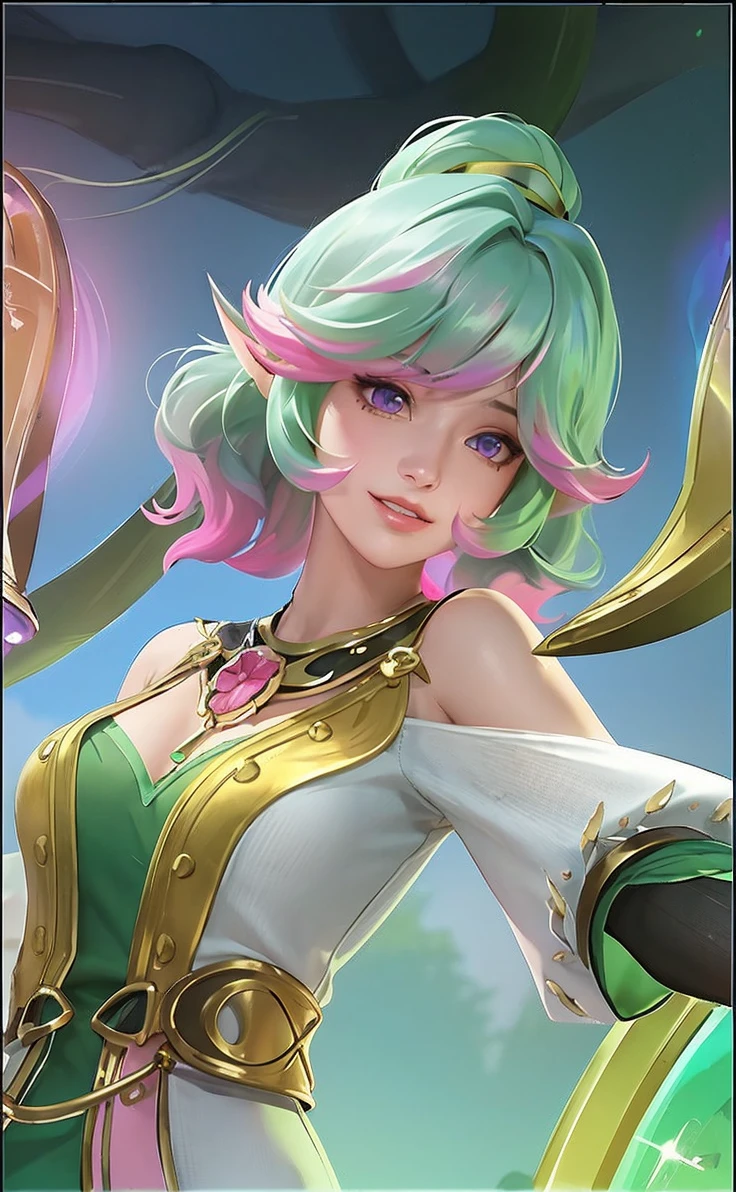 (masterpiece, best quality, 1girl, solo, intricate details, chromatic aberration), realistic, long hair, (pink:purple hair:0.2), purple head ornament, purple highlights, hair over one eye, green eyes, sharp eyes, against wall, brick wall, graffiti, ((trrash, dark, dim lighting, grim)), alley ,look at viewer, small head, huge breast, from above, very high angle, 
 choker, neon shirt, torn legwear, open jacket, (((turtleneck sweater))),