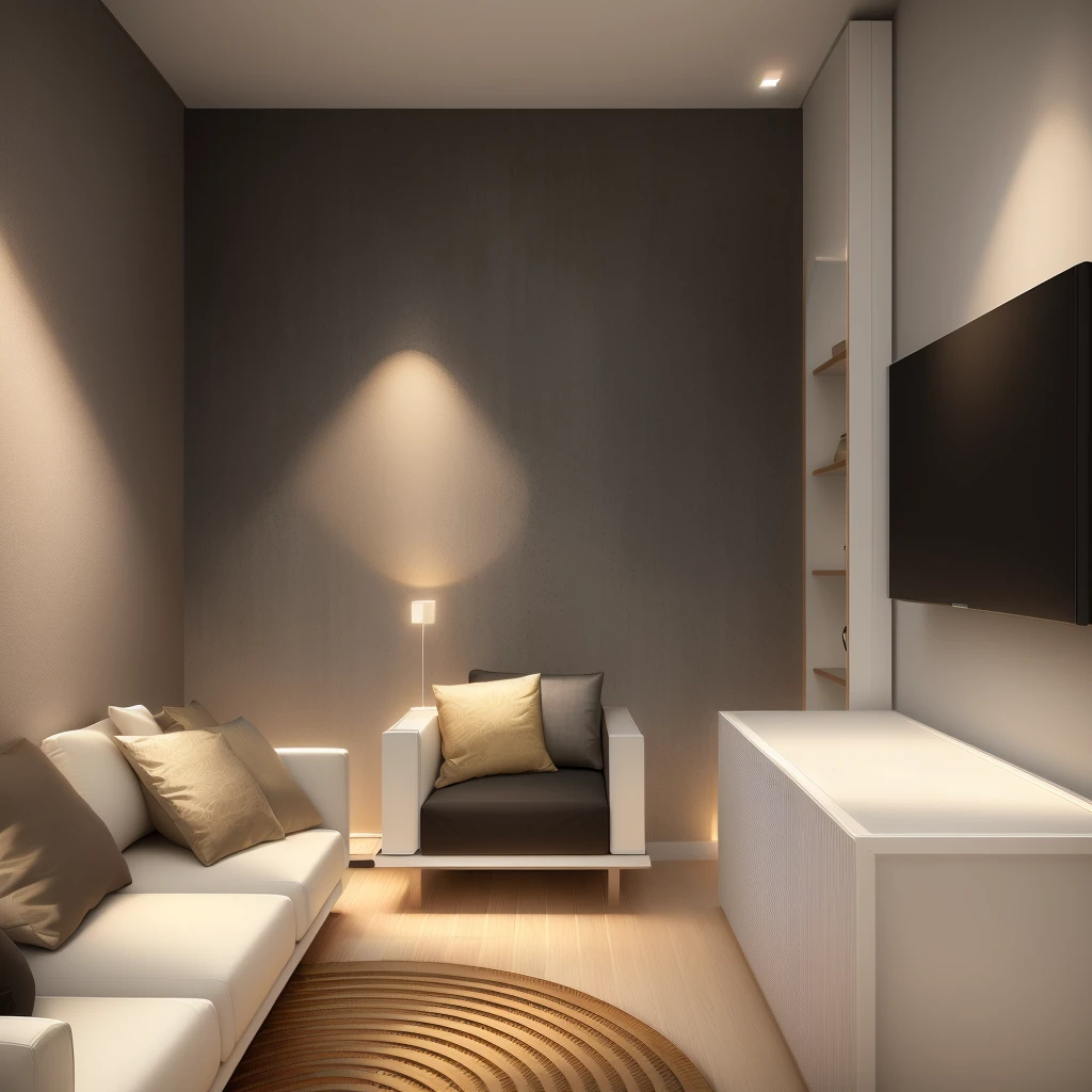 Design the living room interior space in [contemporary, luxurious style], use wood, white, ceiling lights, use indoor lighting, [decorate Add a tea table in front of the sofa, a table made of wood Modern, luxurious. Decorate the room with plants and decorate the walls with paintings]