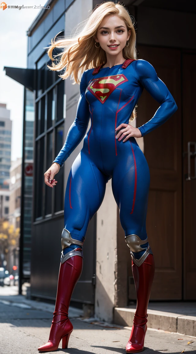 (Muscular:1.6), (thick thighs:1.4),
blonde female, supergirl, big smile,
earrings, lipstick, eyeshadow,
small breasts,
(full body suit, bodysuit:1.6),
looking at viewer, three quarter view, upper body view,
flying, in midair, rim lighting, two tone lighting, dim lighting, bokeh, detailed skin, detailed eyes