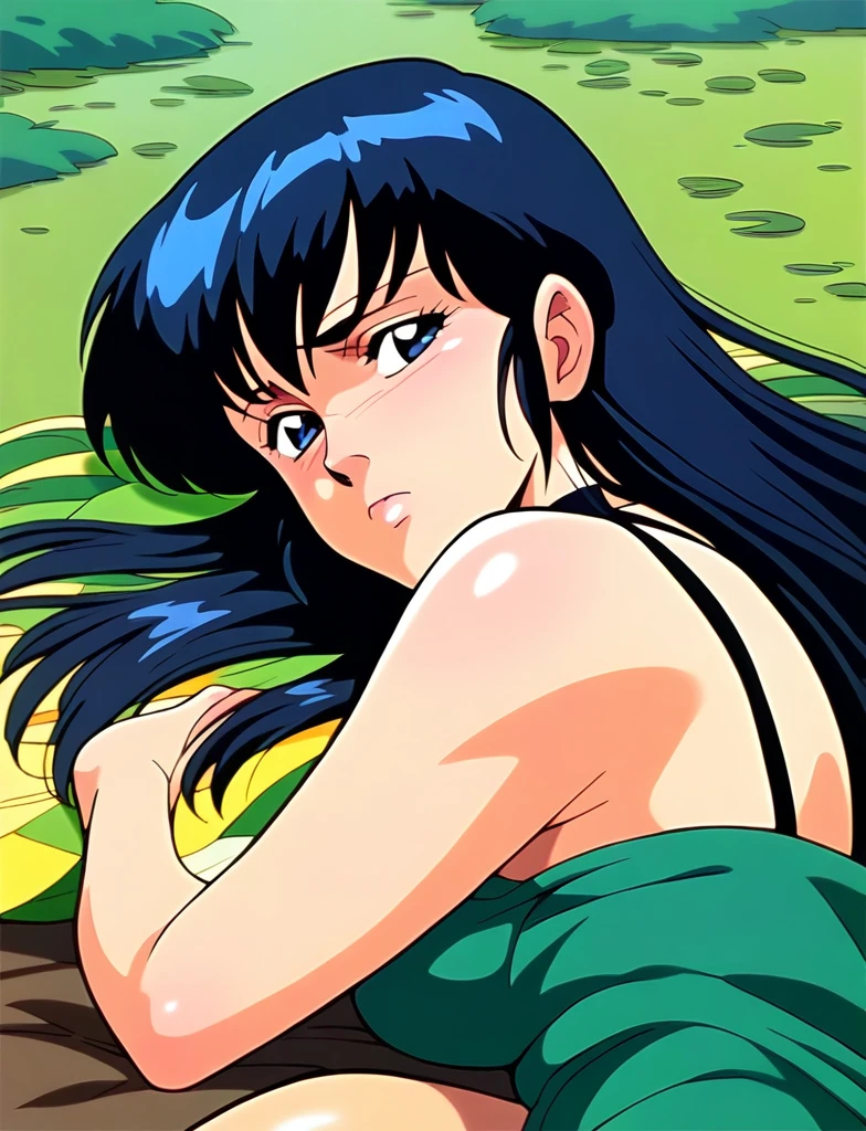 Kyoko,score_9,score_8_superior,score_7_superior,sauce_anime,One girl,alone,View your viewers,soaked,downpour,in the forest,black garter belt,Lying down,Sad face,:d,arms_behind_return,
