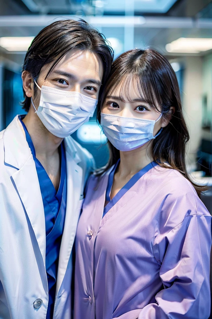 Male dentist and female dental hygienist 2people A good business partner 日本people Wearing a lab coat Wearing medical scrubs Upper body close-up high resolution high resolution Highest quality Look straight ahead Handsome Men and Beautiful Women
