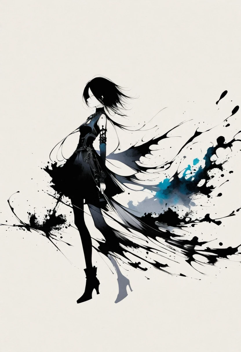 Double tail,Gothic,Minimalism,Lineism,Lots of white space,Ink Painting,abstract,blue