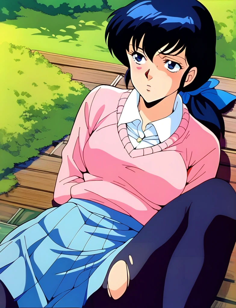 Kyoko,score_9,score_8_superior,score_7_superior,sauce_anime,One girl,alone,View your viewers,soaked,downpour,in the forest,Pink Sweater,White collared shirt,length_skirt,blue skirt,Spread your legs,Pantyhose exposed,Lying down,Sad face,:to be tied up、Bondage、Torn clothing、Rope digging into crotch、