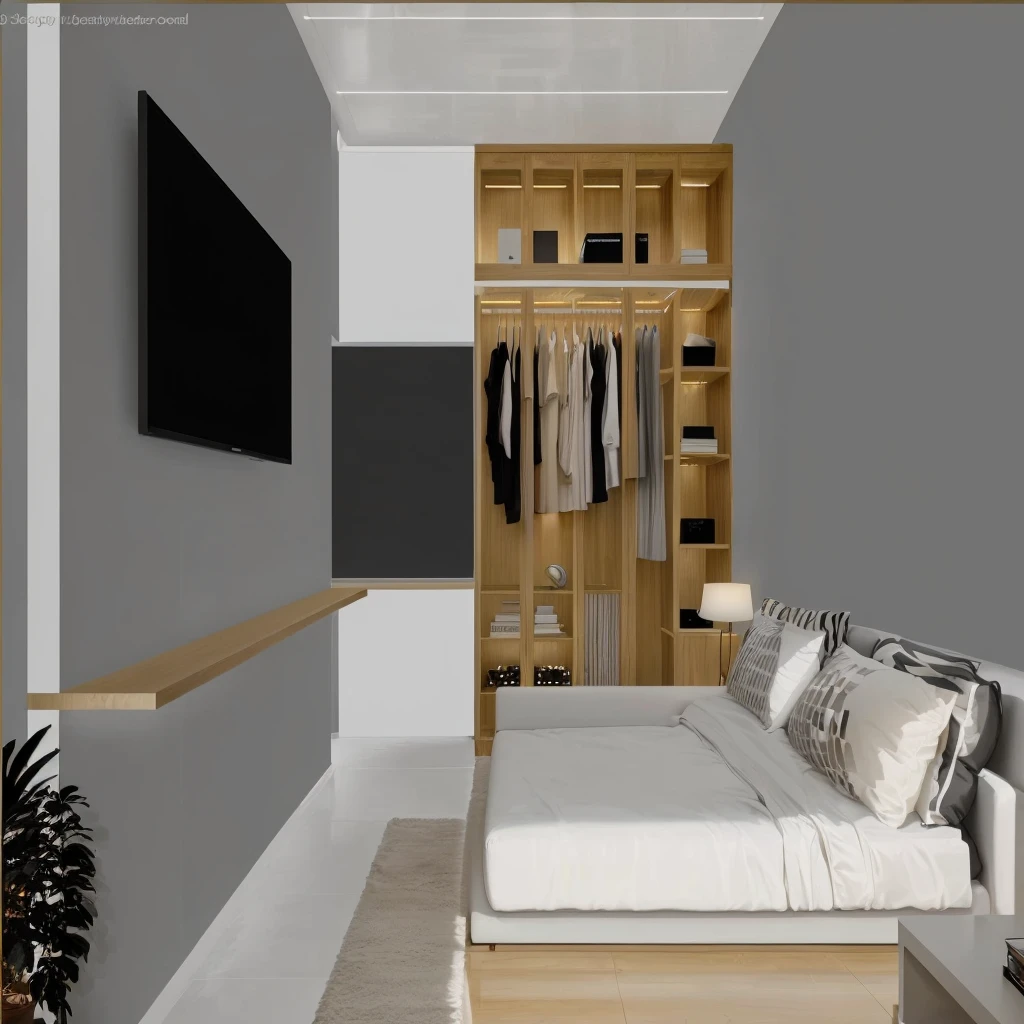 Design the living room interior space in [contemporary, luxurious style], using wood, white ceiling lights, using indoor light combined with outdoor environmental light, [decorate Add a tea table In front of the modern, luxurious sofa and wooden table. Decorate the room with plants and decorate the walls with paintings]