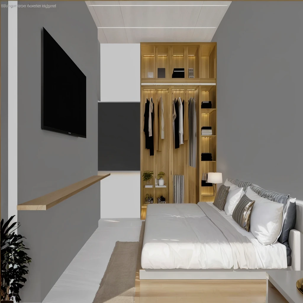 Design the living room interior space in [contemporary, luxurious style], using wood, white ceiling lights, using indoor light combined with outdoor environmental light, [decorate Add a tea table In front of the modern, luxurious sofa and wooden table. Decorate the room with plants and decorate the walls with paintings]