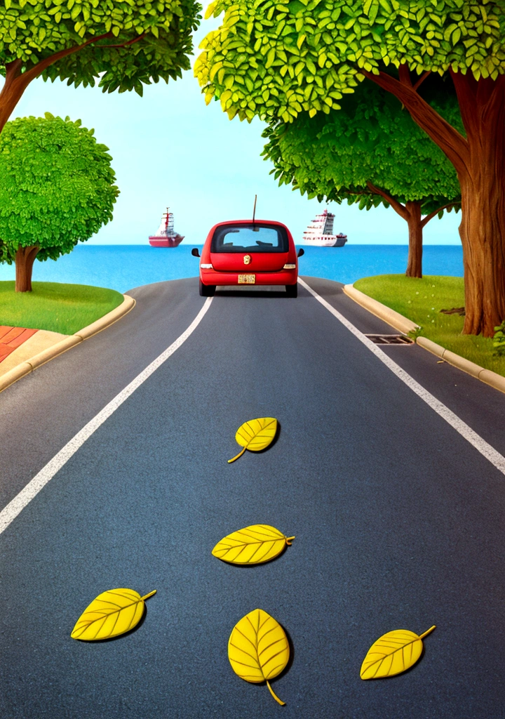 leaves on road, some ships on road and eating leaves