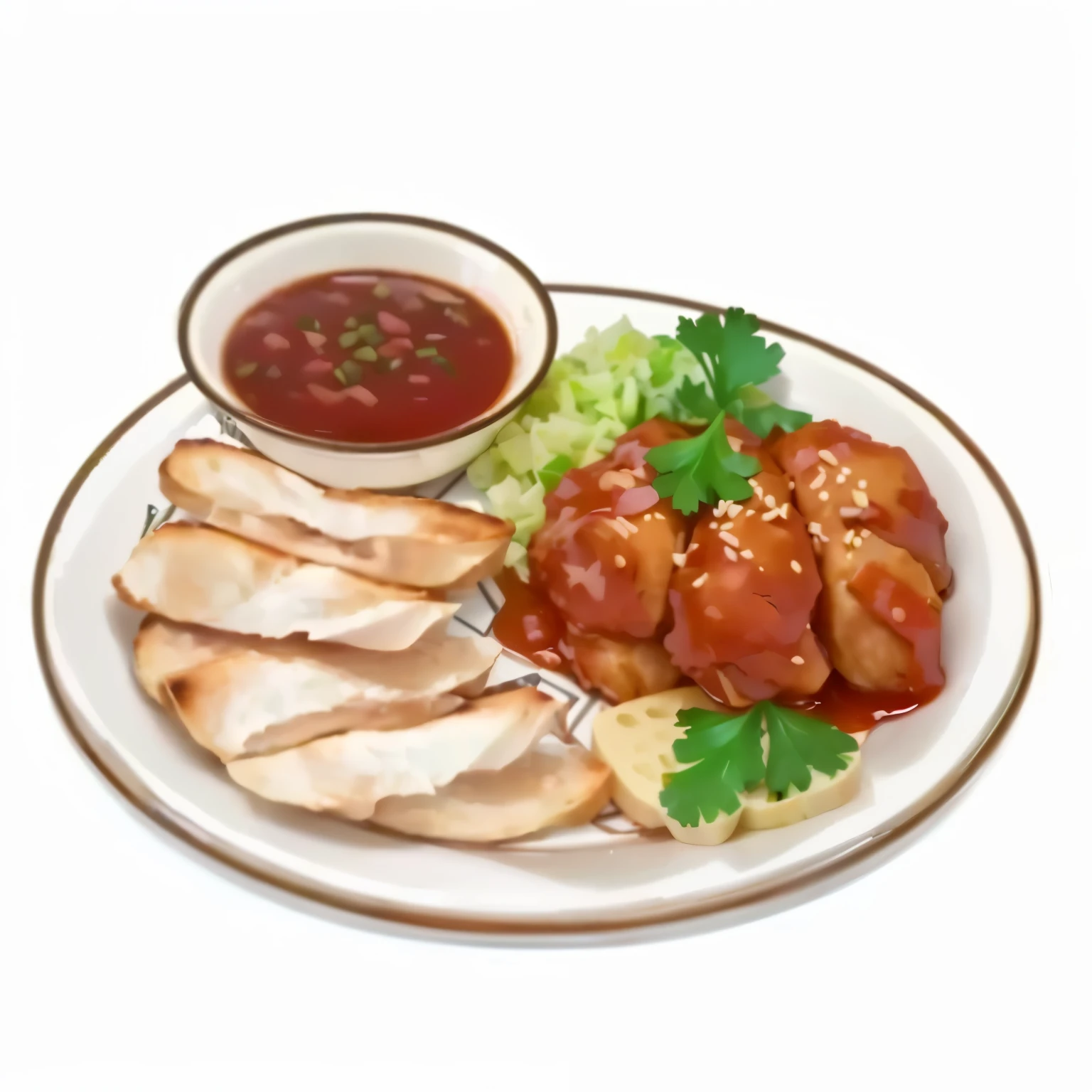 there is a plate of food with chicken, bread, and sauce, chicken, 9k, Nine thousand, 8K!!, [ [ Surrealism ] ], grilled chicken, delicious food, 20 thousand, Offer a plate of food, dinner food, 32k, 3 2 thousand, Hyper-realistic food pictures, image, Okame