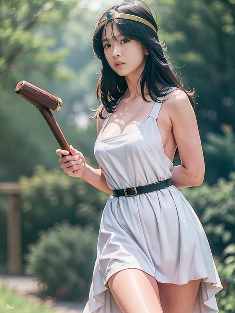 sage_(dq3), 1girl, 
walking through the vast grasslands, 
long hair, blue hair, normal breast, cleavage, bare shoulders, 
circlet, yellow gloves, (white dress:1.6), belt bag, cape, knee-high boots, white panties, 
(holding a wooden staff), 
(cowboy shot), 
detail face, (photorealistic:1.4), ultra high res, best quality, ((detailed facial features)), 8k resolution,
