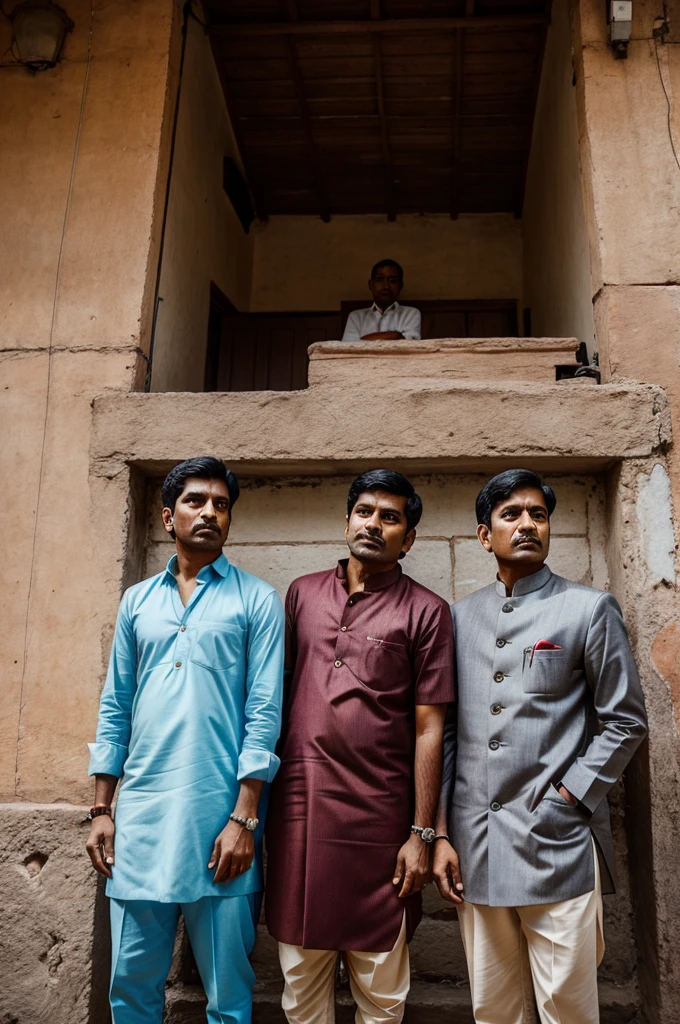 A middle class Indian man, everybody is looking down upon him, 3 people are looking down upon him