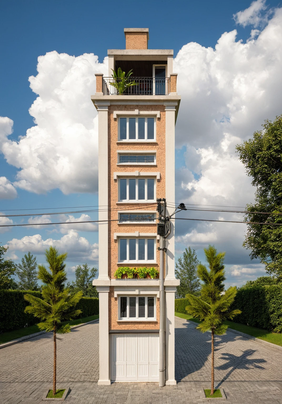 Raw photo,Masterpiece, high quality, best quality, authentic, super detail,
exterior, outdoors, house style neoclassic on the street ,aiaigroup, 
road,pavement, grass, trees, sky, cloud, (day:1.1)