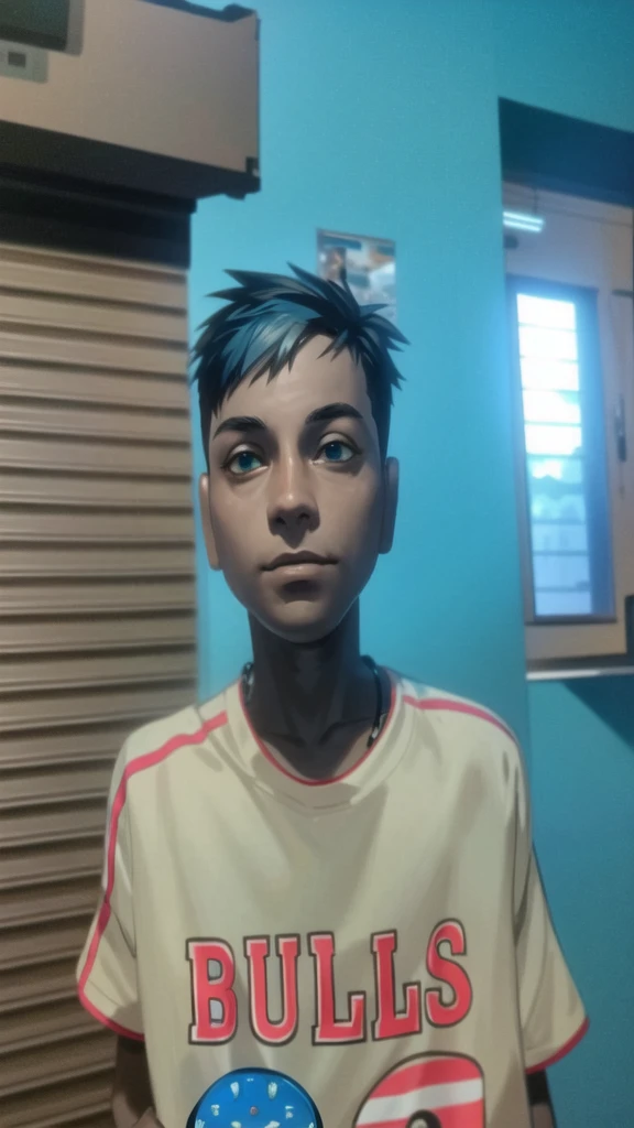 (masterpiece,best quality, detailed), 1boy, male focus, indoors, standing, full body, headphones, looking away, royal blue hair, green eyes
socks, game controller, holding, holding controller, black hoodie, blue tennis shoes, jeans