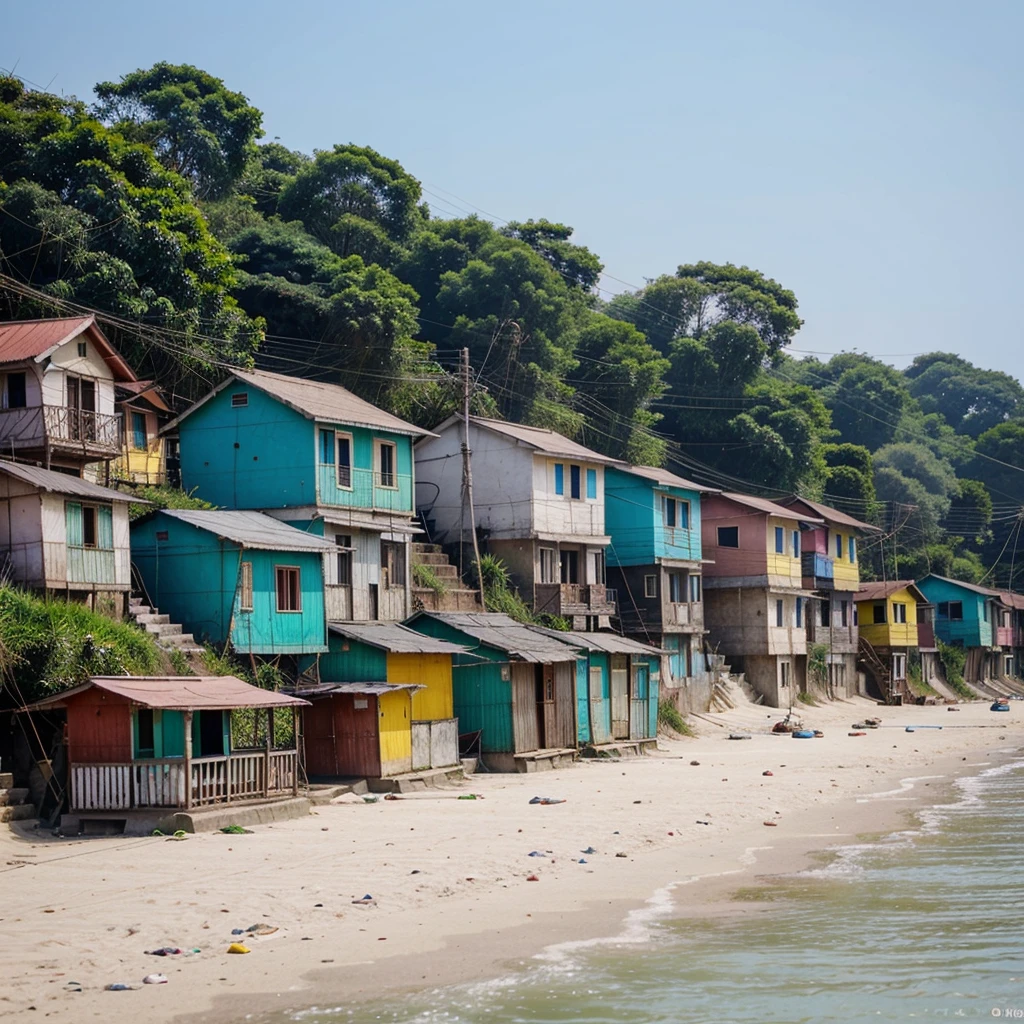 little cute color houses along the shore in a cox's bazar Bangladesh 