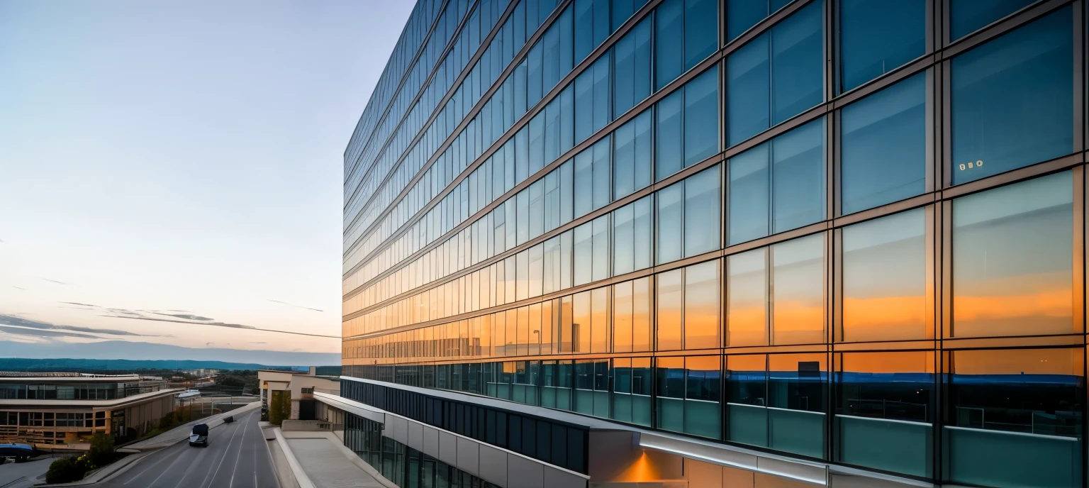 exterior of highrise hotel building, contemporary style, inspired of Norman Forster, glass with steel frame facade, 5 stars hotel design, beautiful landscape, stone pavement,cars, RAW photo, 8k uhd, dslr, soft lighting, high quality, film grain, Fujifilm XT3,masterpiece,