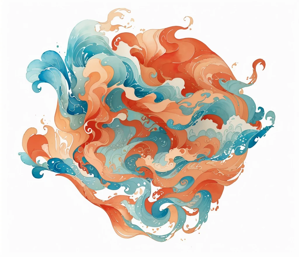 there is a picture of a picture of a wave in the ocean, a beautiful artwork illustration, harmony of swirly clouds, chinese watercolor style, liquid clouds, intricate flowing paint, inspired by James Jean, whorl. clouds, james jean and victo ngai, watercolor illustration style, inspired by Victo Ngai, colorful swirly magical clouds