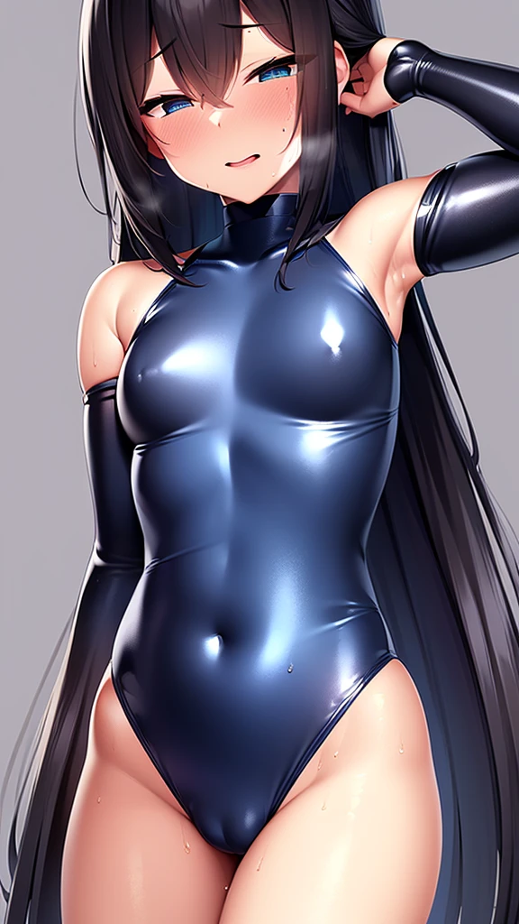 (best quality,32k, masterpiece,super detailed skin,uhd:1.2),Long black hair,Confused eyes,(((oiled skin))),Sweatだく、Swimwear、Confused eyes、Sweat、otokonoko