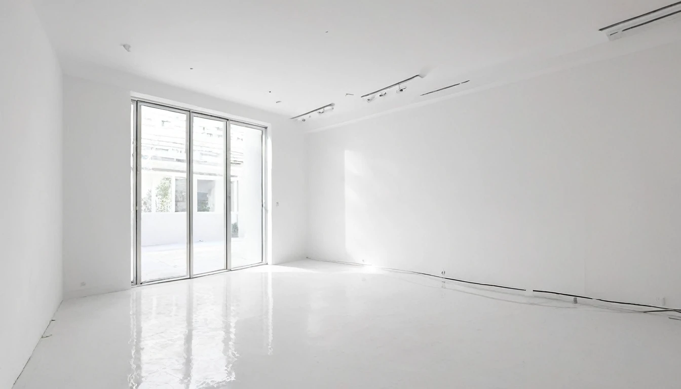 Pure white room　There are no windows.　Door at the back