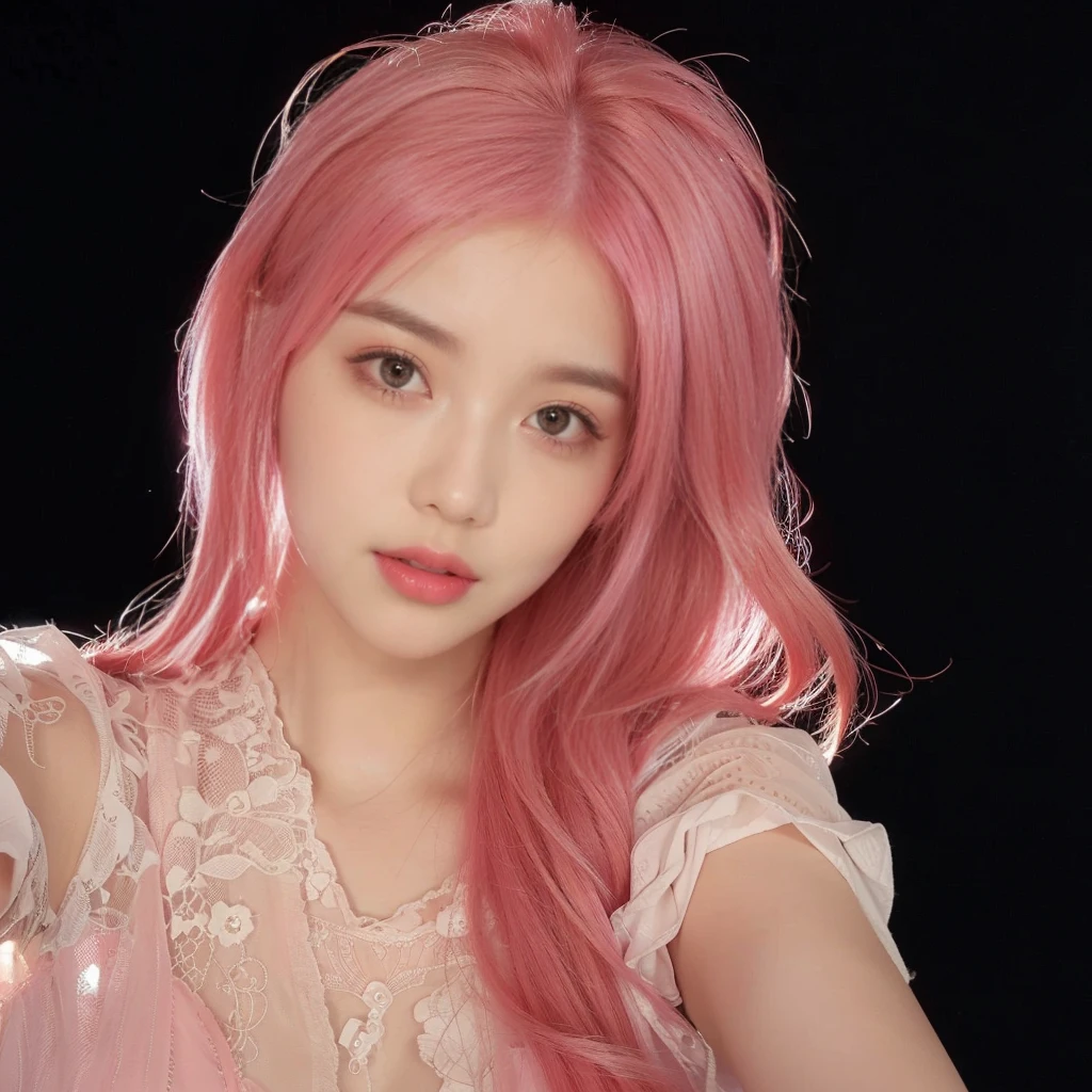 8K high quality，1 woman，Fluorescent pink hair：1.5，looking towards camera，