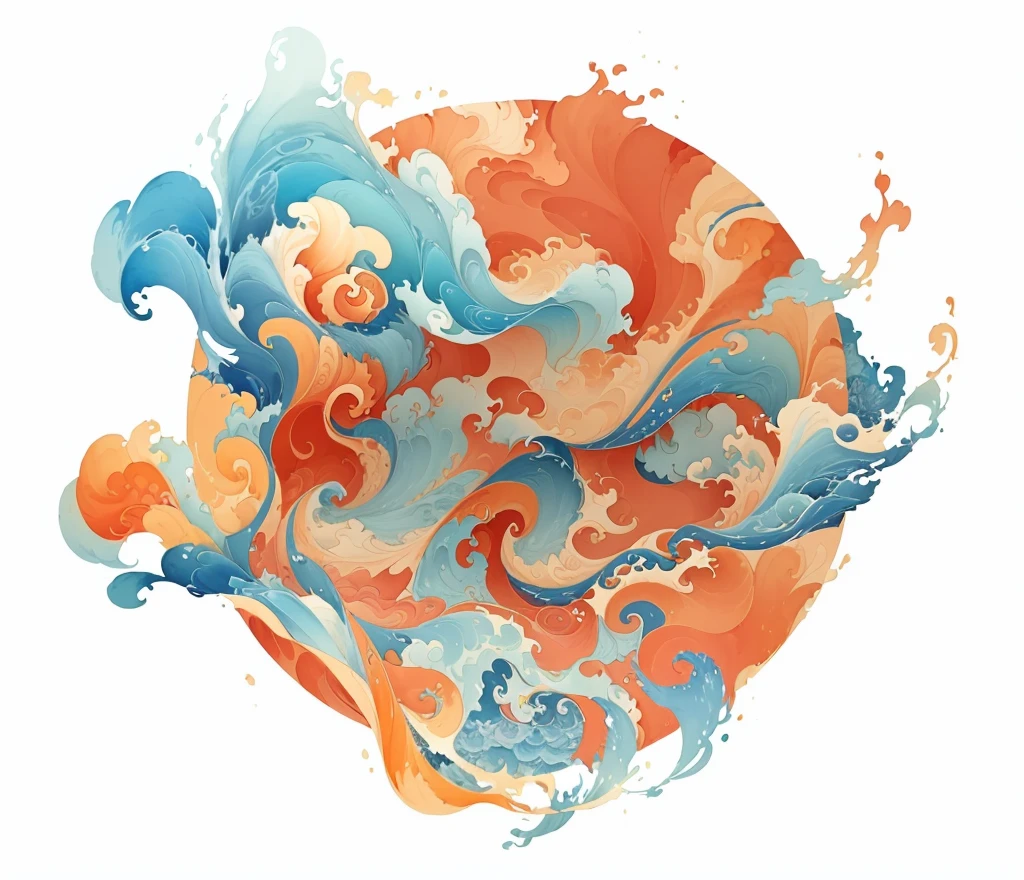 there is a picture of a picture of a wave in the ocean, a beautiful artwork illustration, harmony of swirly clouds, chinese watercolor style, liquid clouds, intricate flowing paint, inspired by James Jean, whorl. clouds, james jean and victo ngai, watercolor illustration style, inspired by Victo Ngai, colorful swirly magical clouds