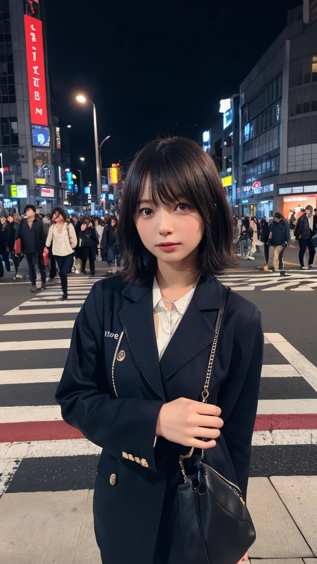 Please set the background to Shibuya Scramble Crossing.。