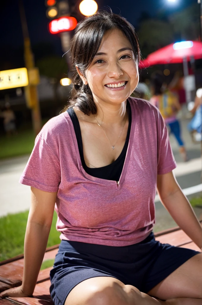 48 years old D cup saggy breasts woman A kind smile Big eyes Front teeth Japanese classmate High resolution, Highest quality, super high quality, Ultra-detailed, Cinematic lighting、On the street、Sweaty、Sweat、Black-haired、Idol girl singing on the bandstand、Big smile、sunny day、Spread your legs、Spread your legs、sunny day、Full nudity、huge 、Nipples、Browsing Caution、punk