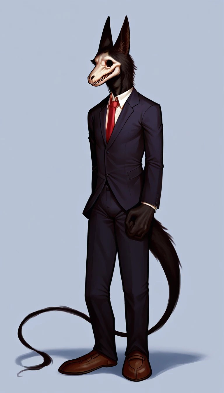 score_9, score_8_up, score_7_up, (clear simple background, white background, papyrus background), ((SFW:1.5))
 ((Mal0, SCP:1.2), _young, anthro, solo, (male:1.2), (fullbody, athletic body), (focus, ((black fur)), black eyes), beautiful, (Dressed in business suit)