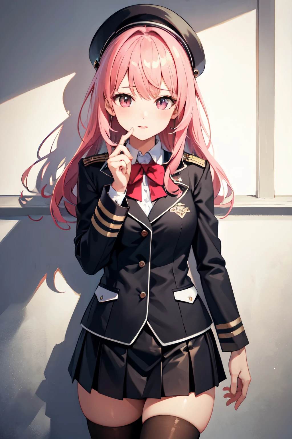((Highest quality)), ((masterpiece)), (detailed), One girl, uniform,???? ,Pink Hair,Miniskirt