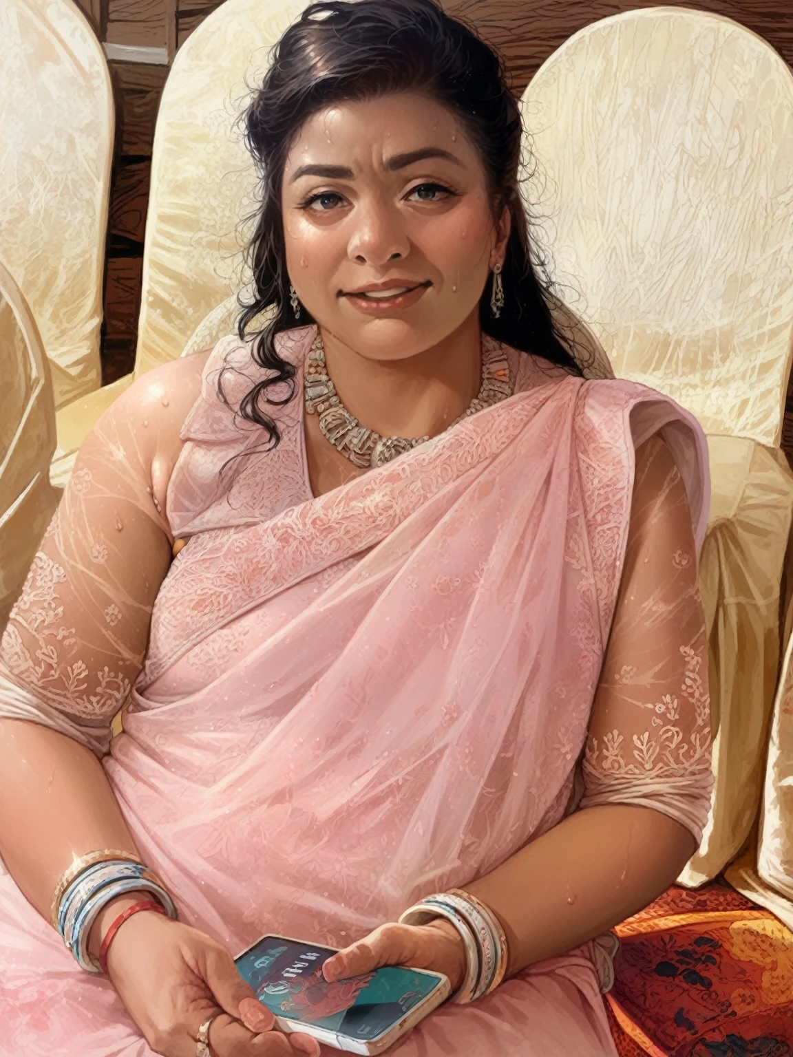 Sleeveless saree, sweat, detailed armpit