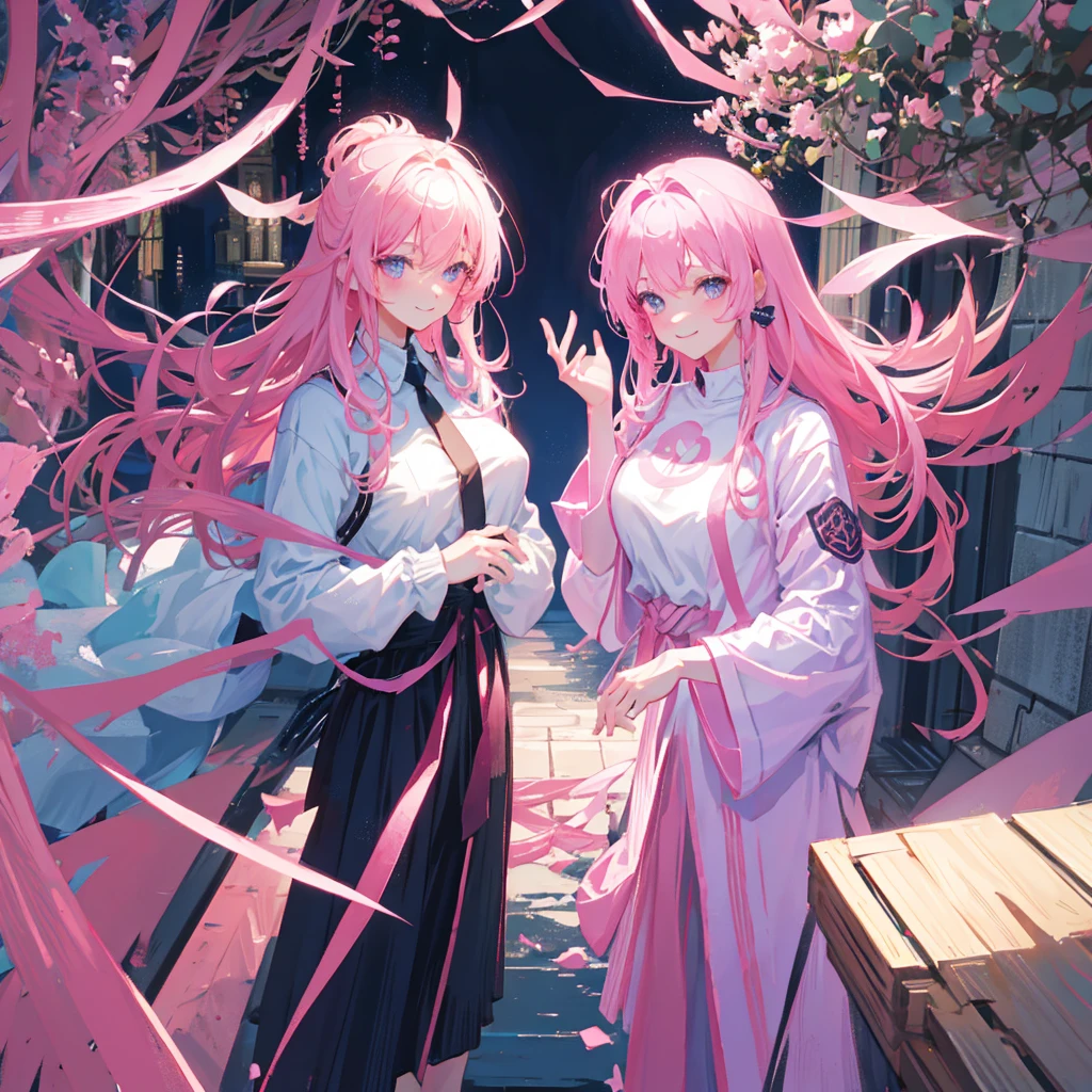 Pink Hair、Pink Eyes、Young、、light god、female、smile