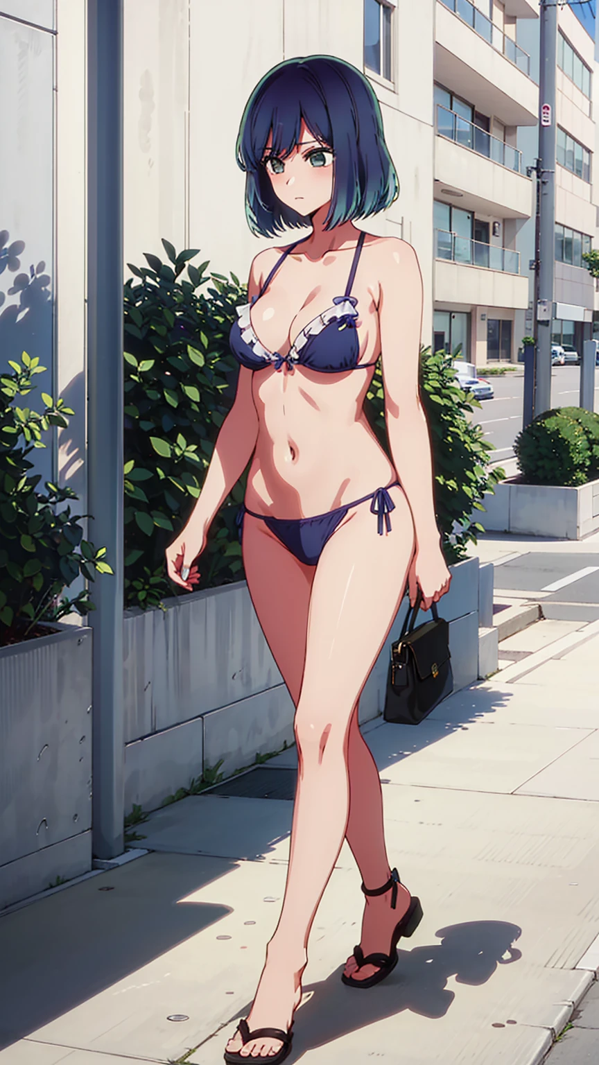 akane kurokawa,naked,Blue Hair,sexy,beautiful,Perfect body,One girl,Moderate ,masterpiece,Perfect Face,Expressive Face,naked,bikini、Beach,Moderate