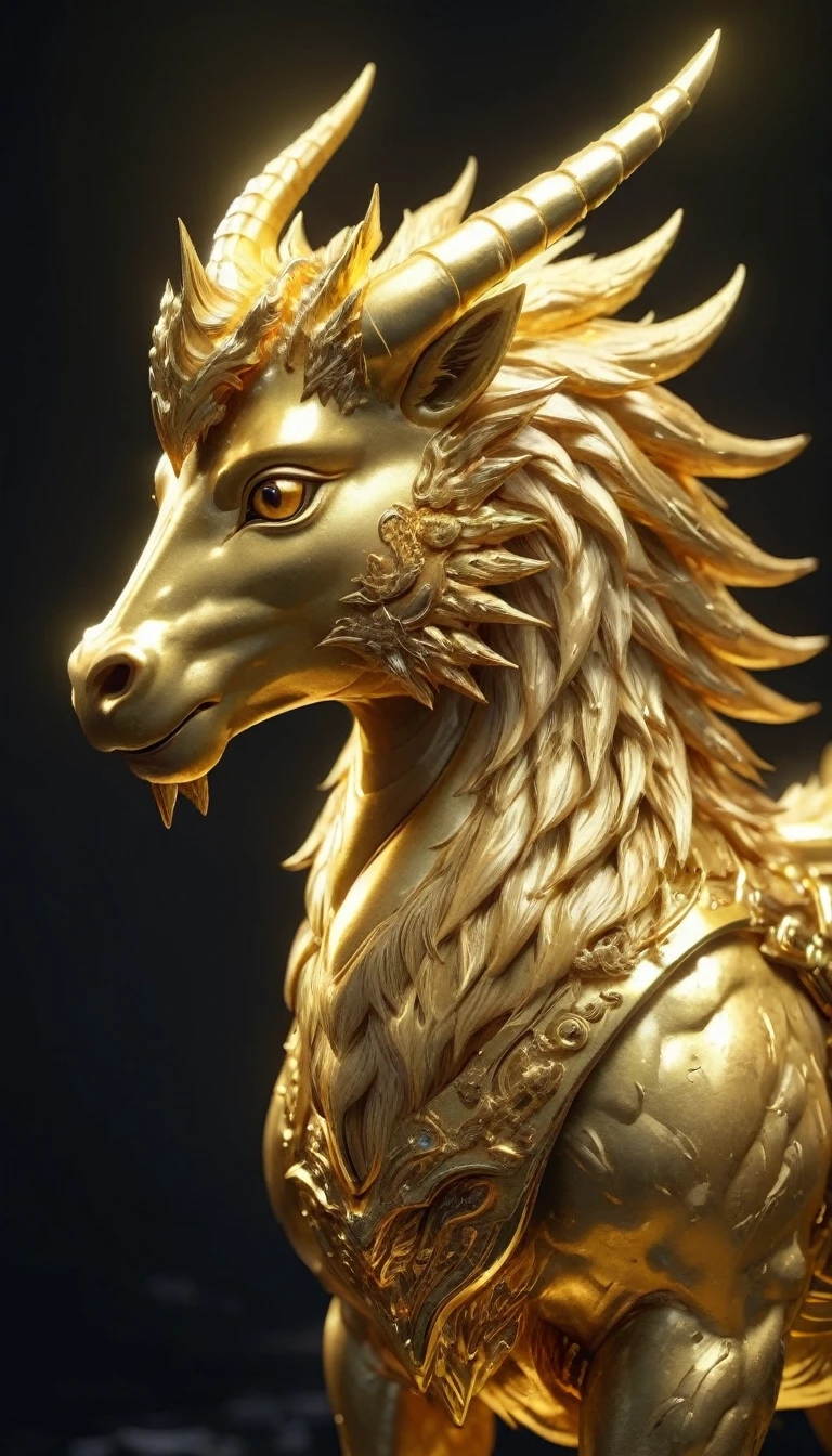 Golden Kirin, 8K resolution, Looking this way, Halo is shining, Shining, 