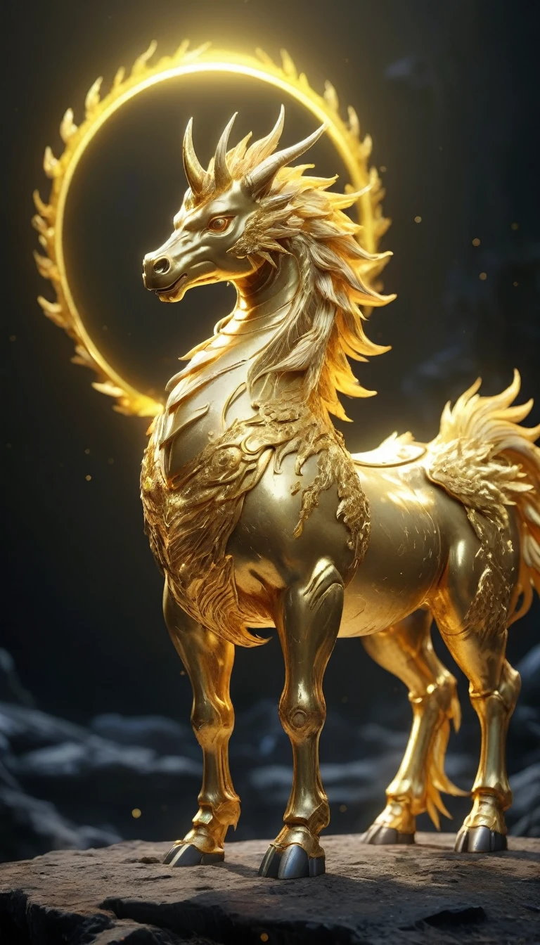 Golden Kirin, 8K resolution, Looking this way, Halo is shining, Shining,