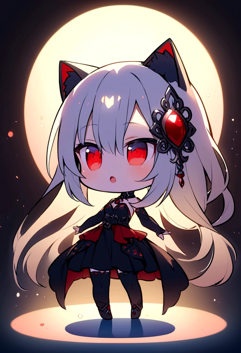 cat、Anime-like red and blue motif。Chibi Character