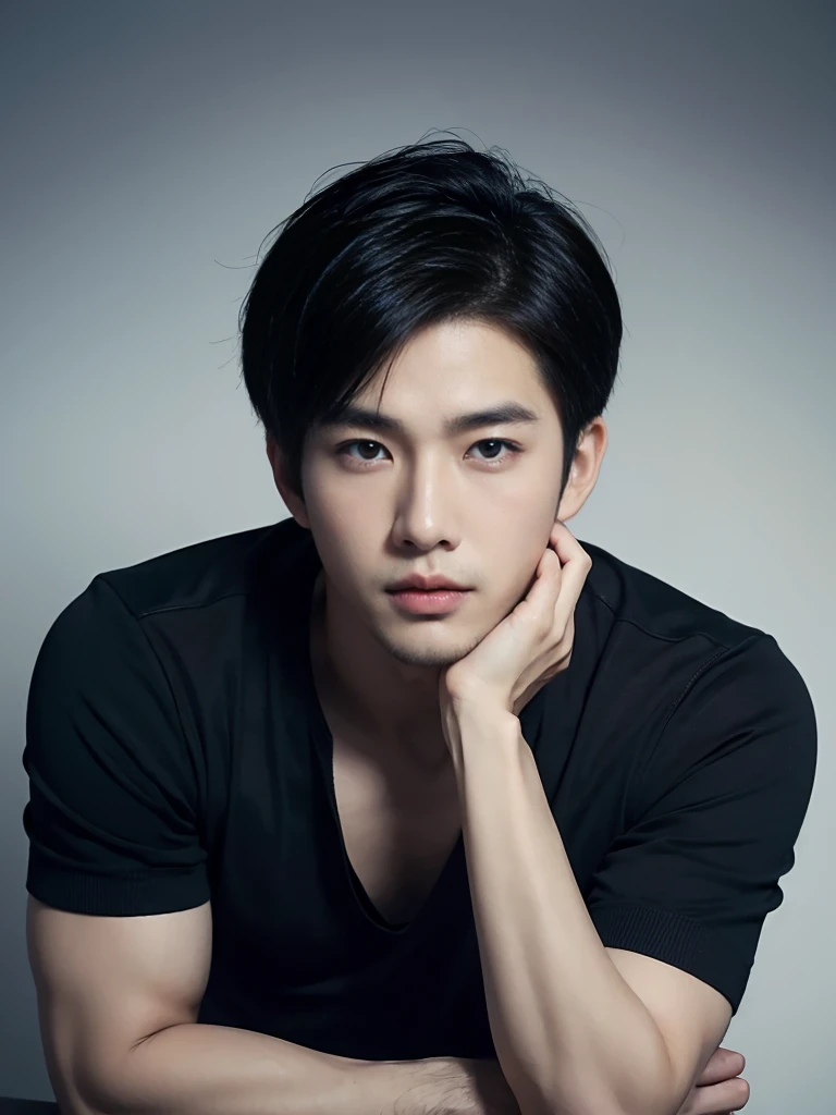 Handsome asian boy band,Stylish short hair,Sexy and charming expression