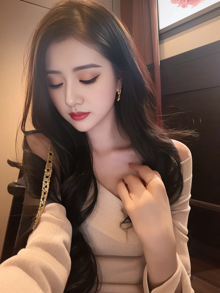 tra-detailed、Japanese、attractive beauty、seductive adult woman、pretty woman、piercing eyes、cool girl、wavy hair、swept bangs、Long Black and Gold Cheongsam、wide sleeves、Evil cadres、evil depravity、brainwash、mind control、lipstick、lip gloss、dark makeup、smirk、whisper in your ear、Evil expression、evil、hollow eyes,half-closed eyes、empty eyes、evil、church at night、vampire、succubus、vampire、Swear allegiance、sexy pose、Off-shoulder,Crop topping,Showing thighs
