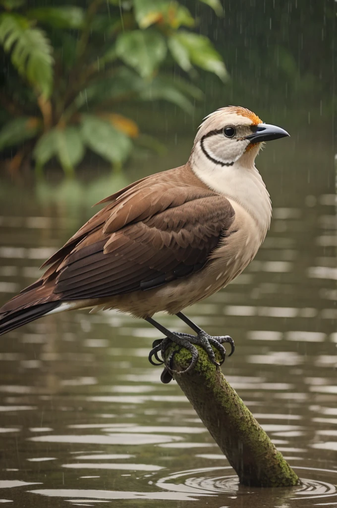 Struggling bird in heavy rain