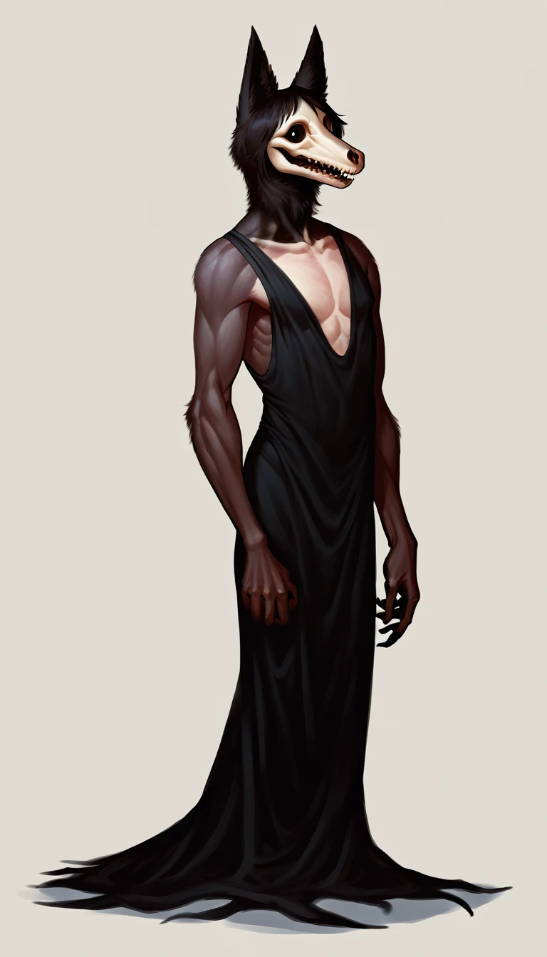 score_9, score_8_up, score_7_up, (clear simple background, white background, papyrus background), ((SFW:1.5))
 ((Mal0, SCP:1.2), _young, anthro, solo, (male:1.2), (fullbody, athletic body), (focus, ((black fur)), black eyes), beautiful, (Dressed in luxury mans dress)