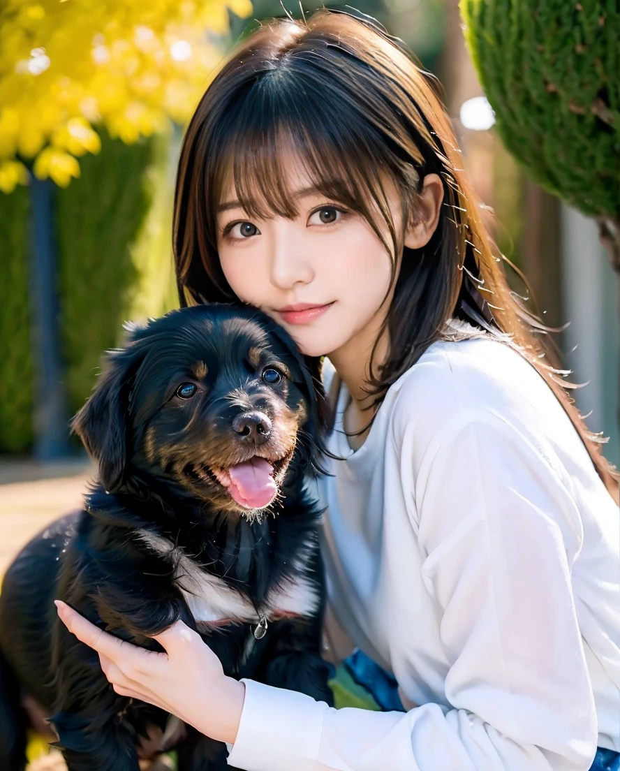 A woman playing with many small black puppies、White shirt and jeans、Super delicate dog expression、Being with a dog、A girl and a dog warming themselves by a bonfire、Lens flare、Hair blowing in the wind、Medium Hair、、Expressing the whiteness of one&#39;s breath、Photo from the waist up、Night city illumination shot、Cowgirl Shot、Fur coat、豪華なグレーのミンクのFur coat、Wear fine leather boots、Luxury Bags、Inner turtleneck、Silver necklace and small silver earrings Millionaire style:1.4））、Full body photo、smile、 Caustics、Highly detailed photos、Very beautiful woman 、Ample breasts、No makeup、(8K、RAW Photos、Highest quality、masterpiece:1.2)、(Realistic、Realistic)、1 Girl、((Medium Short Hair、Midwinter、Cold region Snow falling、The wind is blowing、Fluttering Hair、Blur the background、Colorful illuminations、Looking into the camera:1.4))、
