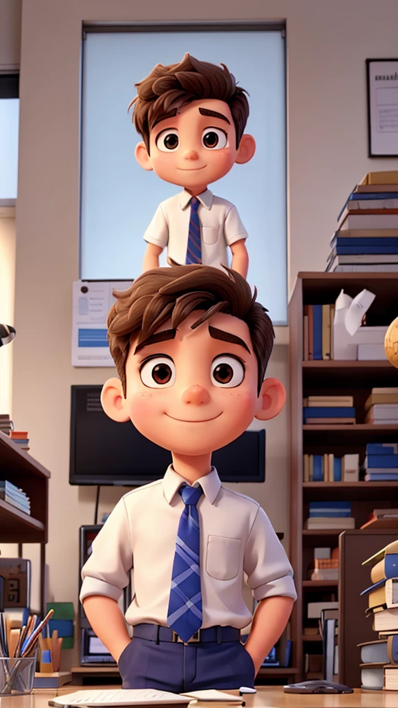 A boy in the office working