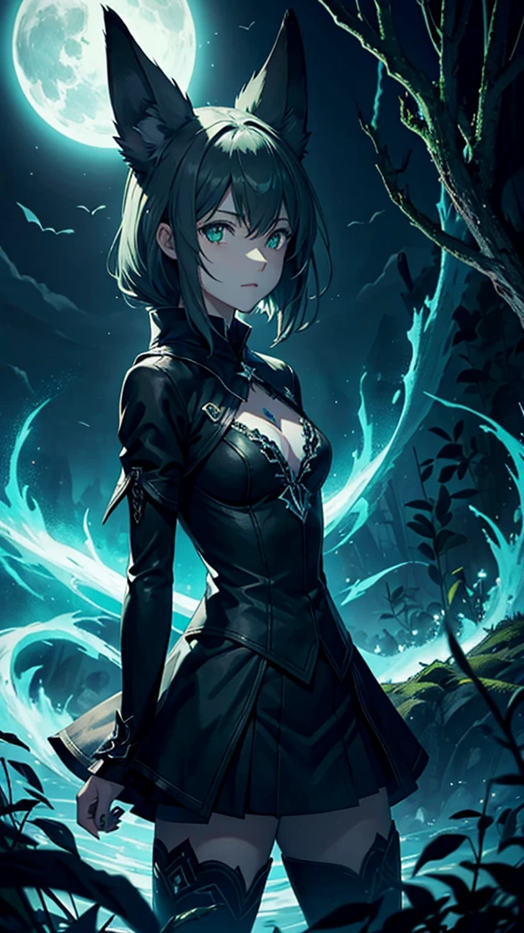 Darkness, one wolf, florest green,  