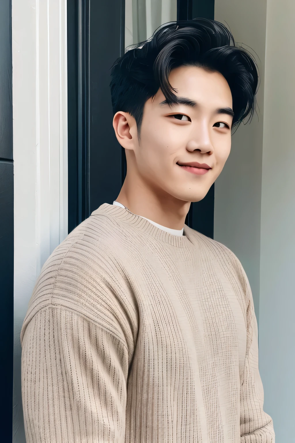 A 21-year-old Asian man with medium-length hair and wearing a sweater, sweet and charming,:Appearance:
Hair: Medium-length, shiny hair that gently falls over his ears. His hairstyle is well-kept and could be slightly wavy or straight.
Face: A youthful, sweet face with soft features. He likely has large, friendly eyes that give an inviting look.
Clothing: Wears a fashionable sweater that makes him appear cozy yet stylish. The sweater could be a neutral color like gray or beige, or perhaps a soft pastel shade.
Personality:
Sweet: His demeanor exudes a natural friendliness and warmth, making people around him feel comfortable.
Charming: He has a pleasant way of speaking to others and shows genuine interest in the people around him. His smile and manners make him especially likable.
21 years old, he is a young adult, confident yet curious and open to new experiences.