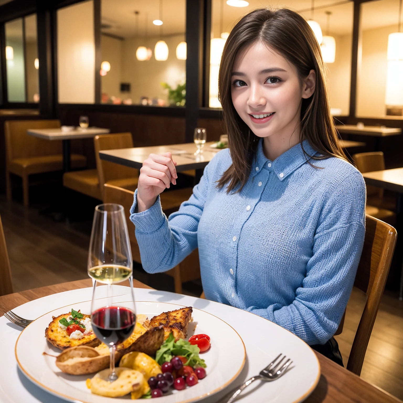 ((Highest quality、8K、masterpiece:1.3))、Yuuko Araki、slimカップル、modelカップル、(Realistic, Intricate details:1.2), full-course dinner、Wine Party、Amazing view of the sunset sky and clouds、A bright smile、The wonderfulness of smile、Bright image、The beauty of wine, Beautiful Face, blue eyes, The light shines on your face, Blushing, short hair,Bright Face、 (Age 37), 39 years old, red wine 、Appetizers、Italian food、Wine bottle、Champagne、sparkling wine、Two beauties、Brown Hair、Shortcuts、Long sleeve shirt、dress、Beautiful woman 1, (slimな顔), (The body is slim), (Brown Hair), (Shortcuts), cheeks turn a little red,Attractive beauty、restaurant, In a prominent place (From the waist up) Nova Frog Style, actress, model, Upper Body, White wine, slim, wine glass, 中央に置かれたwine glass, smile, (smile: 1.15), Beautiful fine grain, Depth f/2,saturation, High Contrast, Strong light and shadow,Moist Body:1.5、3D texture、Delicate eyes、Brown Hair、The hair is very shiny、