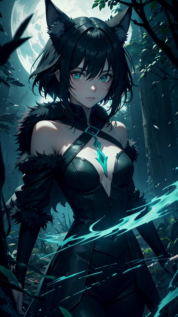Darkness, one wolf, florest green,  