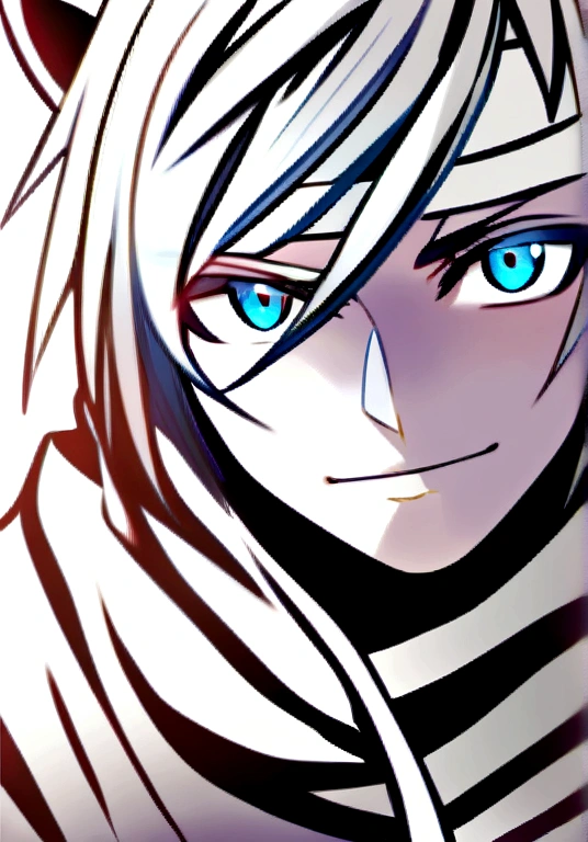 White Tiger, calm, male, 1.6, lol, blue eyes, scarf, clothing, bandage, teenager, single, Not colorful