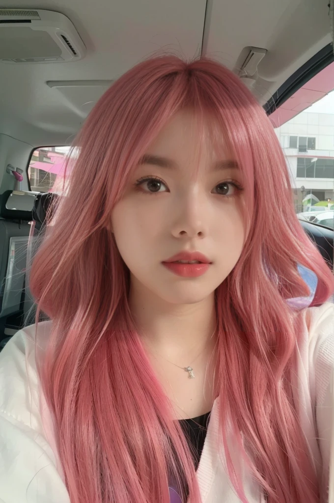 8K high quality,1 woman,Fluorescent pink hair:1.5,looking towards camera