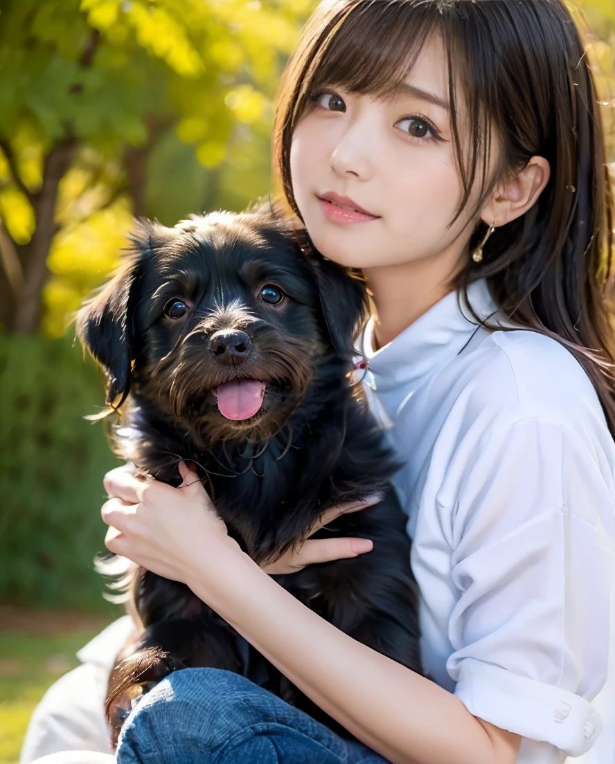 A woman playing with many small black puppies、White shirt and jeans、Super delicate dog expression、Being with a dog、A girl and a dog warming themselves by a bonfire、Lens flare、Hair blowing in the wind、Medium Hair、、Expressing the whiteness of one's breath、Photo from the waist up、Night city illumination shot、Cowgirl Shot、Fur coat、豪華なグレーのミンクのFur coat、Wear fine leather boots、Luxury Bags、Inner turtleneck、Silver necklace and small silver earrings Millionaire style:1.4))、Full body photo、smile、 Caustics、Highly detailed photos、Very beautiful woman 、Ample breasts、No makeup、(8K、RAW Photos、Highest quality、masterpiece:1.2)、(Realistic、Realistic)、1 Girl、((Medium Short Hair、Midwinter、Cold region Snow falling、The wind is blowing、Fluttering Hair、Blur the background、Colorful illuminations、Looking into the camera:1.4))、