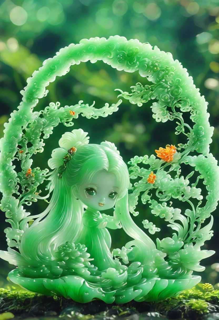 best quality, very good, 16K, ridiculous, Very detailed, Gorgeous(((Twin Tails 1 Girl 1.3))),Made of translucent jadeite, Background grassland((A masterpiece full of fantasy elements))), ((best quality)), ((Intricate details))(8K)