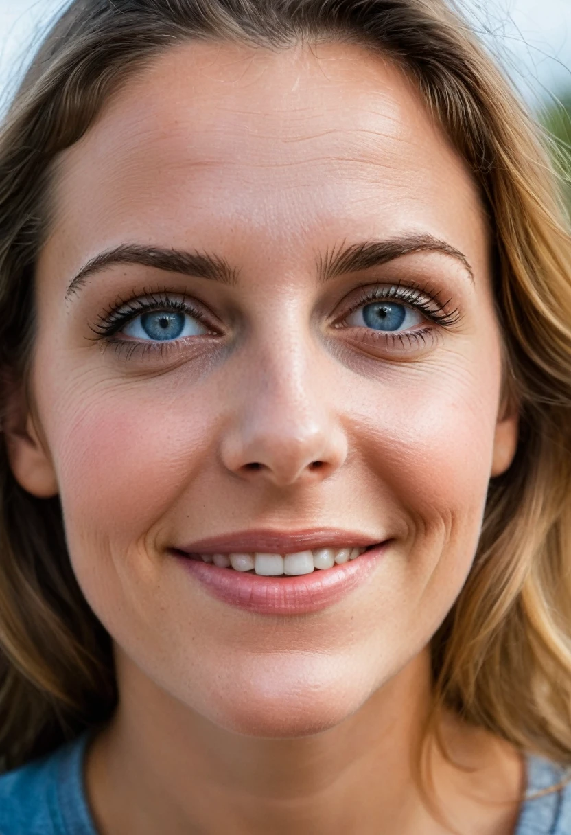 cœur_9, scœur_8_en haut, scœur_7_en haut, scœur_6_en haut, Belle femme,visage mignon,Timide,Rire aux éclats,yeux parfaits ultra détaillés et extrêmes,yeux bleu foncé et profond,Dents,40 ans,nez rougir,gros seins,contact avec les yeux,Porter des manches courtes décontractées et de la peinture sur jeans,Extérieur,Dans le parc,(tête inclinée),Photo brute,réaliste,éclairage volumétrique, profondeur de champ,cinématique,Tout le corps,tir de tout le corps,