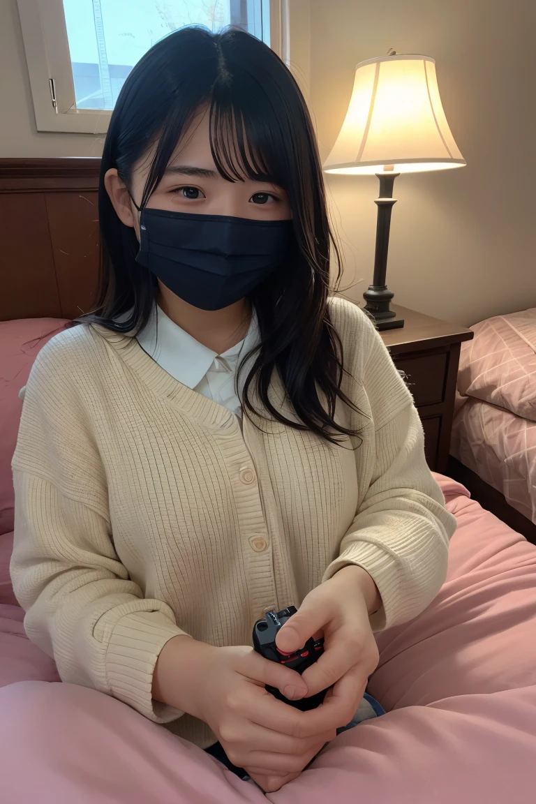 Girl with a vibrator,Holding a vibrator、、 Too big middle schooler, , Sleeping in bed, plump, Close ~ eyes, Falling, Yawn, excited, mask,