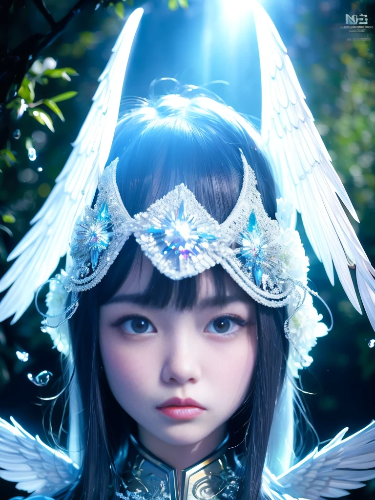 ((top-quality:1.4))、(unparalleled masterpiece ever)、(The ultra -The high-definition)、(ultra realistic 8k cg)、(Photorealsitic:1.4)、RAW Photography、ciinematic light,In the dark forest、The tree々Sunlight penetrates、(actionpose:1.4)、(dark shot:1.4)、Platinum White Hair、Beautiful angel covered with jewels、((Highly detailed white luxury mecha armor))、 verd s eyes、Broken Angel Wings、、lensflare、Shading by sunlight、8 class large、thin body、Add depth to images with backlight effects、 perfect anatomia、portrait 、 looking at viewer