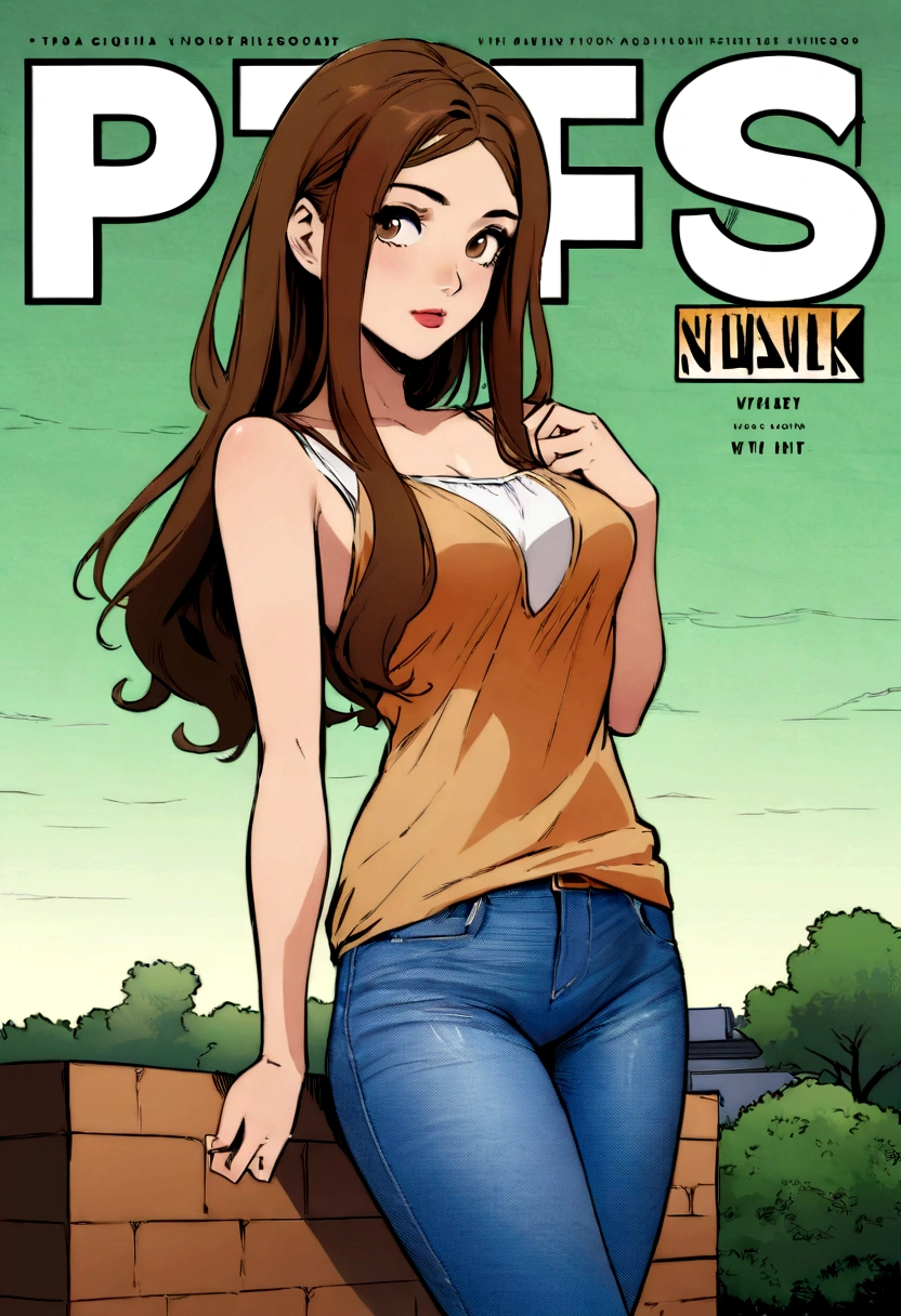 (superflat, flat shading, flat colors:1.1), (30yo mother and 10_year_old daughter), ((naked breast)), small breast, topless, (sports panties), baseball caps, hugging, smile, ((magazine cover)), colorful, magazine title, text,, best shadows, watercolor,